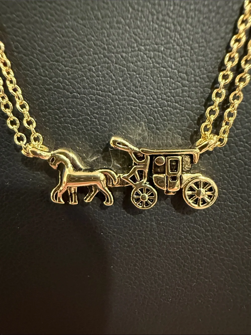 COACH | Gold Plated Traditional Logo Horse & Carriage Pendant Necklace